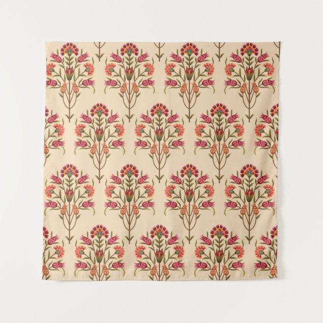 nahtlose Schleimhaut-Blume Muster Design Creme Bac Wandteppich (Vorderseite)