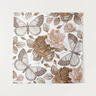 Nahtlose Schmetterlinge fliegen Insekten. Blume Wandteppich