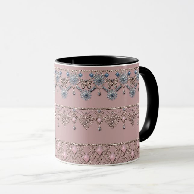 Nahtlose Schmuckperlen Kristalle Glitzer glänzen s Tasse (VorderseiteRechts)
