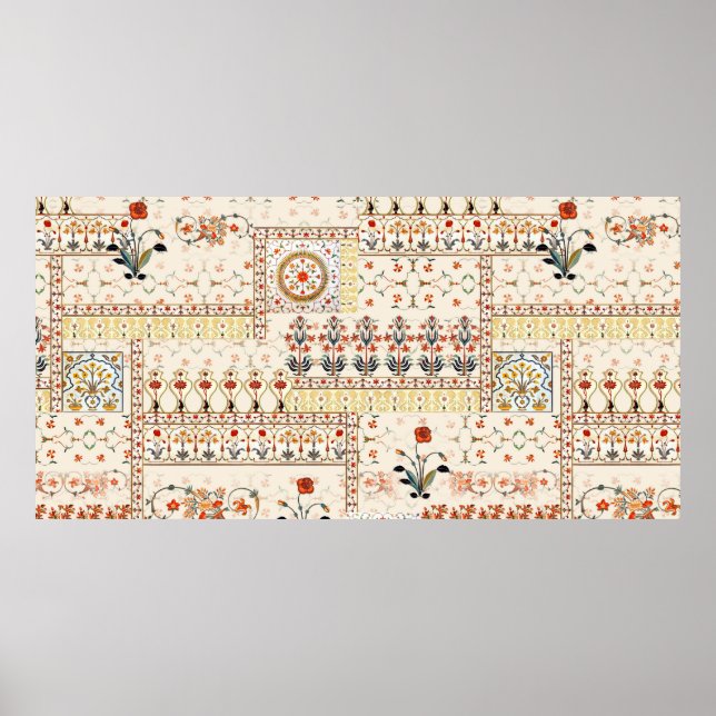 Nahtlose schöne Mughal-Blüte mit ethnischer Paisle Poster (Vorne)