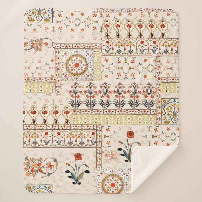 Nahtlose schöne Mughal-Blüte mit ethnischer Paisle Sherpadecke (Vorderseite)