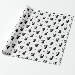 Nahtlose schwarze Katzen Weißes Halloween-Papier Geschenkpapier