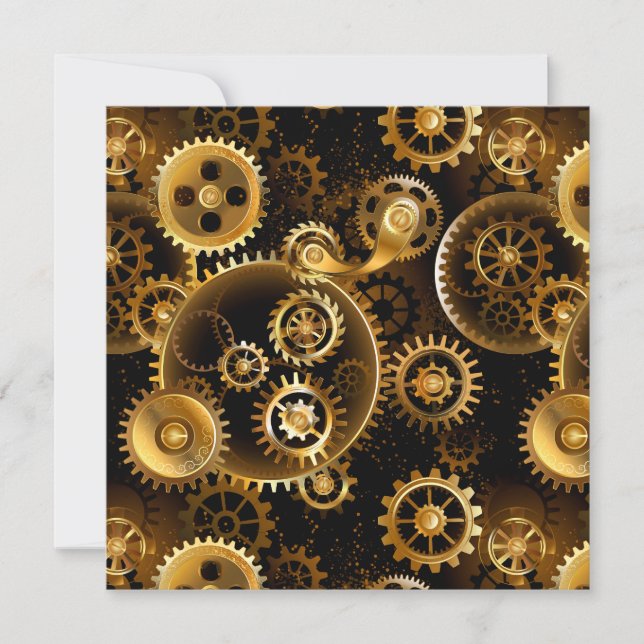 Nahtlose Steampunk-Messinggeräte Feiertagskarte (Vorderseite)