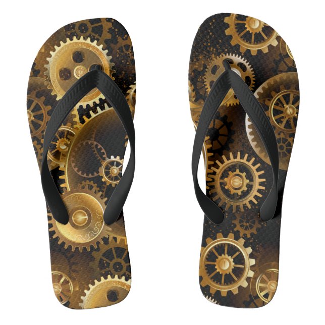 Nahtlose Steampunk-Messinggeräte Flip Flops (Fußbett)