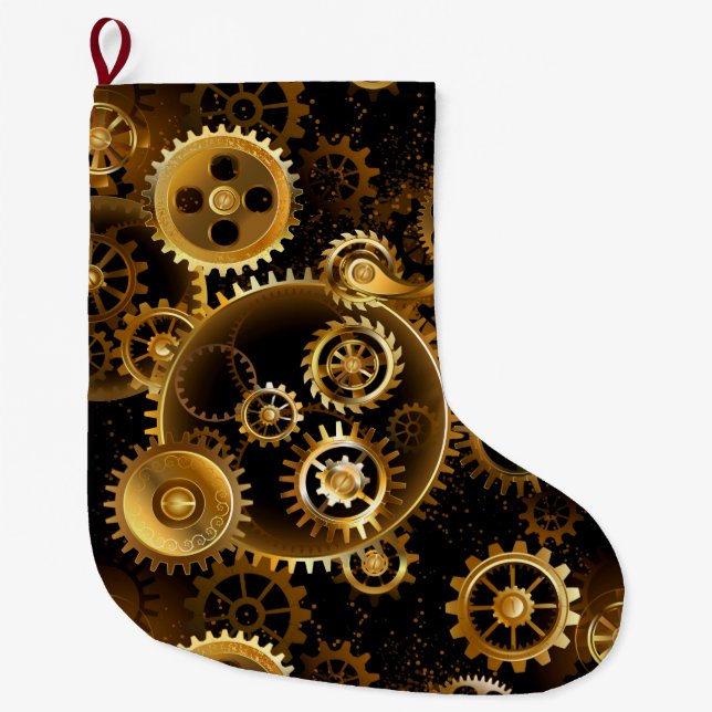 Nahtlose Steampunk-Messinggeräte Großer Weihnachtsstrumpf (Vorderseite)