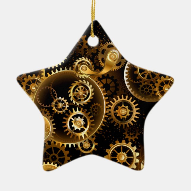 Nahtlose Steampunk-Messinggeräte Keramik Ornament (Vorne)