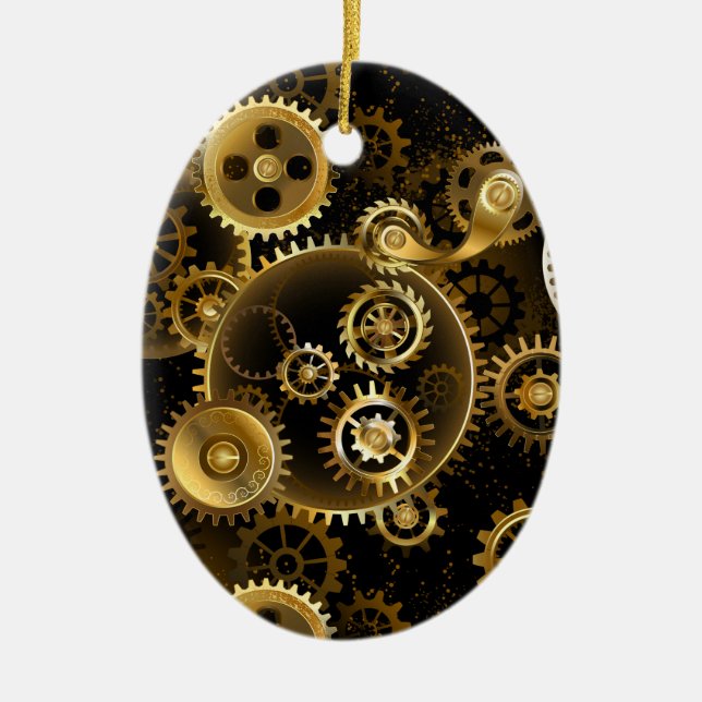 Nahtlose Steampunk-Messinggeräte Keramik Ornament (Vorne)