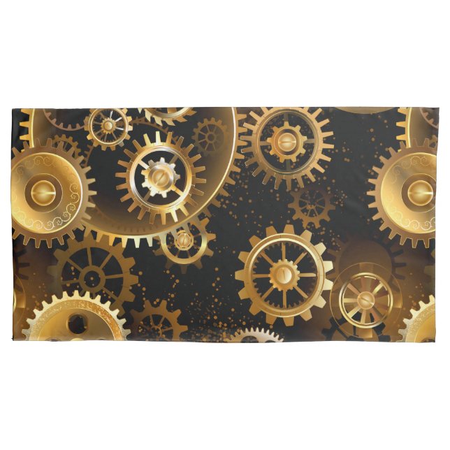 Nahtlose Steampunk-Messinggeräte Kissenbezug (Vorderseite-Links)