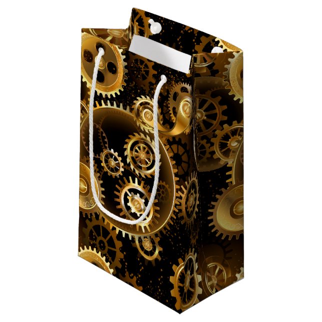 Nahtlose Steampunk-Messinggeräte Kleine Geschenktüte (Vorderseite Schrägansicht)