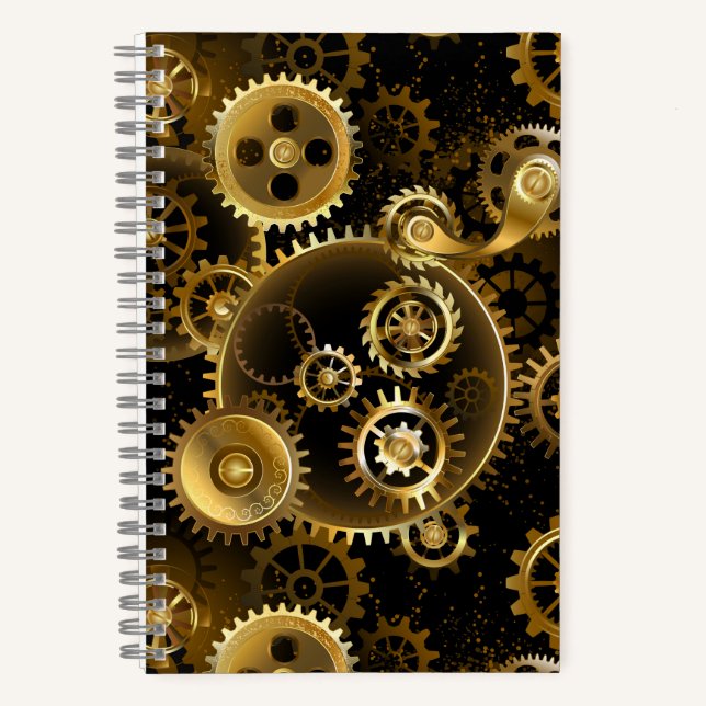 Nahtlose Steampunk-Messinggeräte Notizbuch (Vorderseite)