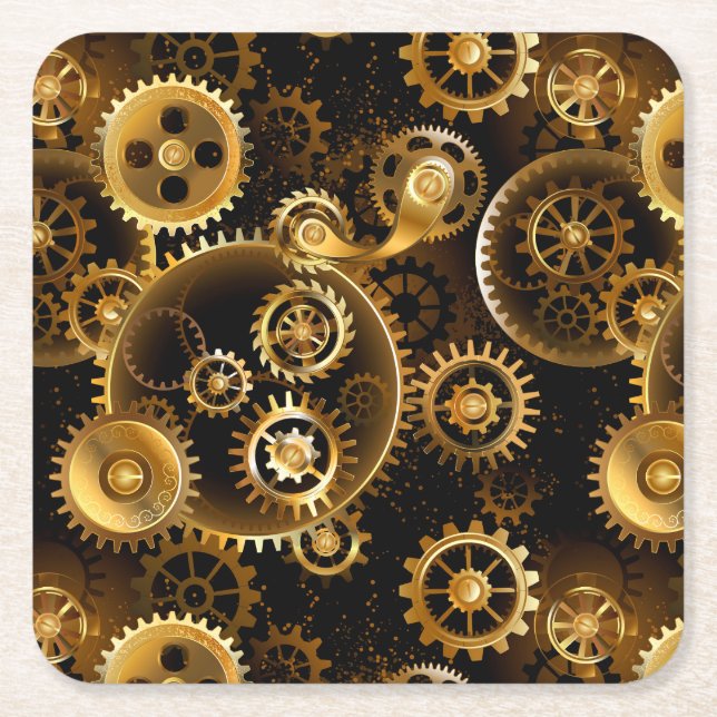 Nahtlose Steampunk-Messinggeräte Rechteckiger Pappuntersetzer (Vorderseite)
