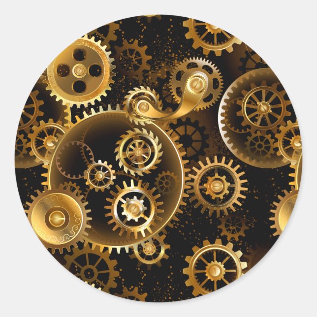Nahtlose Steampunk-Messinggeräte Runder Aufkleber (Vorderseite)