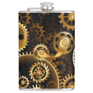 Nahtlose Steampunk-Messingzahnräder Flachmann