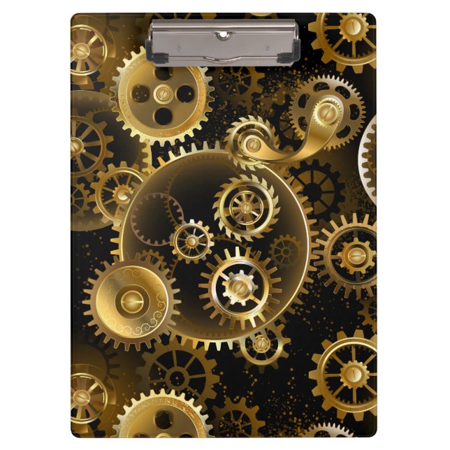 Nahtlose Steampunk-Messingzahnräder Klemmbrett (Vorderseite)