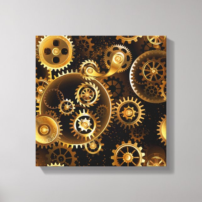 Nahtlose Steampunk-Messingzahnräder Leinwanddruck (Vorderseite)