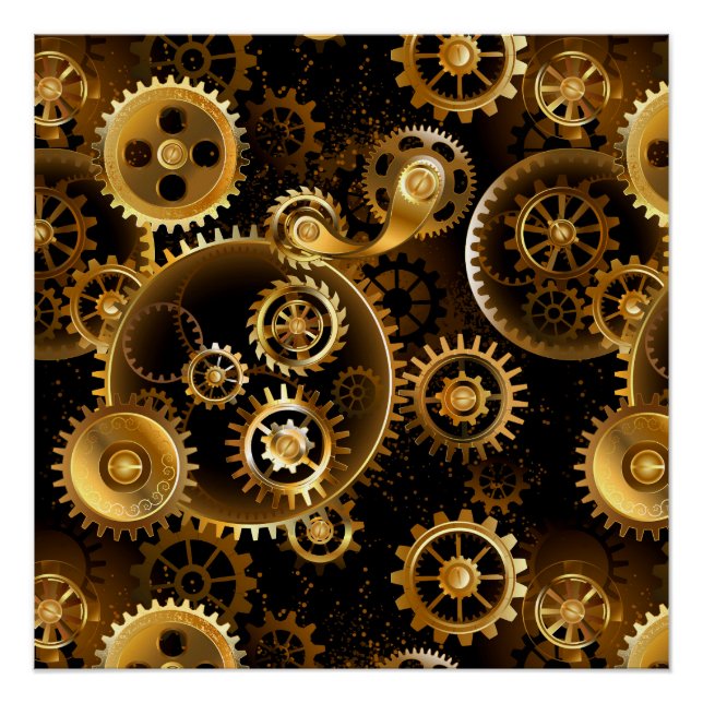 Nahtlose Steampunk-Messingzahnräder Poster (Vorderseite)