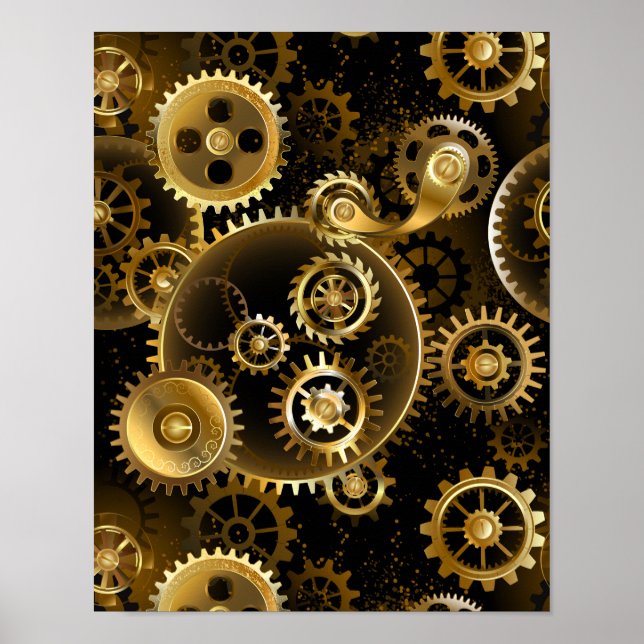 Nahtlose Steampunk-Messingzahnräder Poster (Vorne)