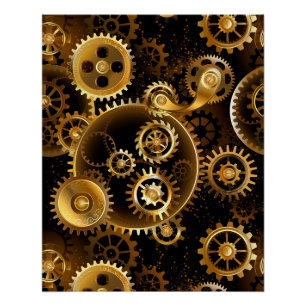 Nahtlose Steampunk-Messingzahnräder Poster