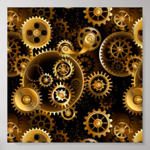 Nahtlose Steampunk-Messingzahnräder Poster