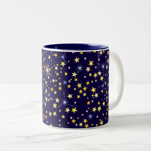 Nahtlose Sterne Niedlich kosmisches Muster Navy Bl Zweifarbige Tasse (VorderseiteRechts)