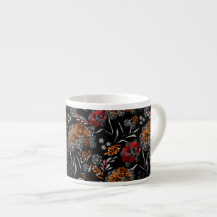Nahtlose süße kleine Blumen Blumenmuster schwarz v Espressotasse