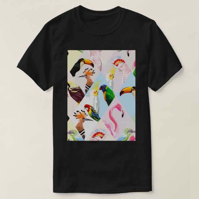 Nahtlose Tapete mit Patchwork-tropischen Mustern T-Shirt (Design vorne)