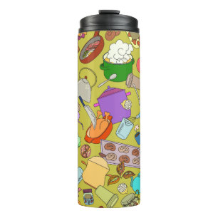 Nahtlose Textur. Handgezogene Doodles Nahrungsmitt Thermosbecher