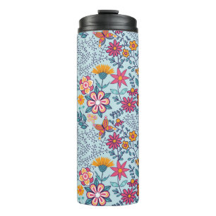 Nahtlose Textur mit Blume und Schmetterlingen. END Thermosbecher