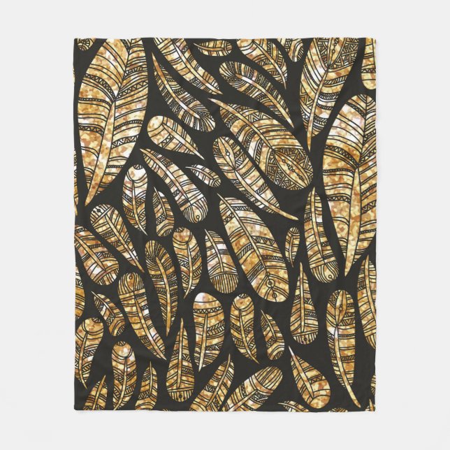 Nahtlose Textur Muster glühender goldener Feder Fleecedecke (Vorderseite)