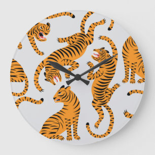 Nahtlose Tigermuster, Thema Wildtiere. Große Wanduhr