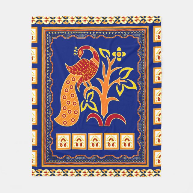 Nahtlose traditionelle indische Grenze mit Pfau Fleecedecke (Vorderseite)