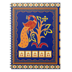 Nahtlose traditionelle indische Grenze mit Pfau Notizblock