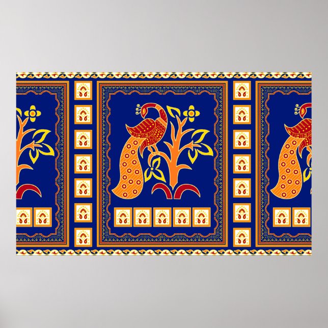Nahtlose traditionelle indische Grenze mit Pfau Poster (Vorne)