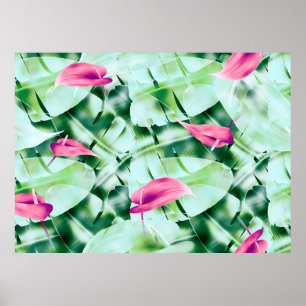 Nahtlose tropische Blätter Muster Hintergrund, Ret Poster