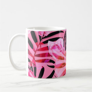 Nahtlose tropische Blume, Pflanze und Blattmuster Kaffeetasse