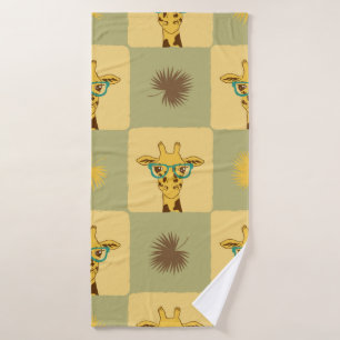 Nahtlose tropische Muster mit Giraffe und Palme Badehandtuch