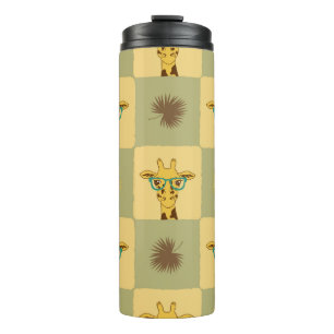 Nahtlose tropische Muster mit Giraffe und Palme Thermosbecher