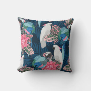 Nahtlose tropische Muster mit Papageien. Vintager Kissen