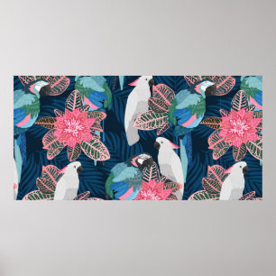 Nahtlose tropische Muster mit Papageien. Vintager  Poster