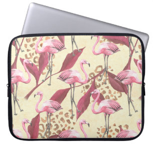 Nahtlose tropische Muster mit rosa Flamingo, Lev Laptopschutzhülle
