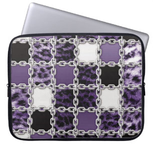 Nahtlose ultraviolette Leoparden und Silberkettche Laptopschutzhülle