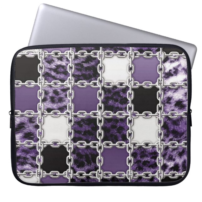 Nahtlose ultraviolette Leoparden und Silberkettche Laptopschutzhülle (Vorderseite)
