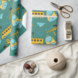 Nahtlose Umschlagpapier: Flugzeug, Rucksack, Bus Geschenkpapier