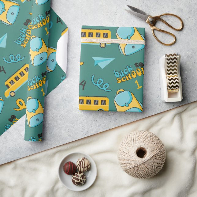 Nahtlose Umschlagpapier: Flugzeug, Rucksack, Bus Geschenkpapier (Kunsthandwerk)