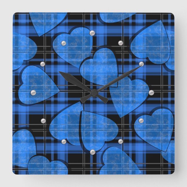 Nahtlose Valentinstag-Marinesherzen Quadratische Wanduhr (Vorderseite)