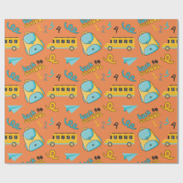 Nahtlose Verpackung mit Rucksack, Schulbus Geschenkpapier