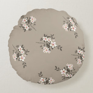 Nahtlose Vintage Blume-Bündelmuster grau Rundes Kissen