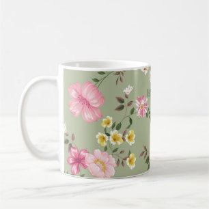 Nahtlose Vintage Blume im grünen Hintergrund Kaffeetasse