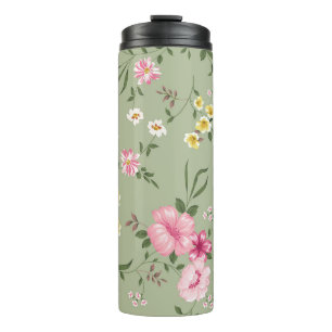 Nahtlose Vintage Blume im grünen Hintergrund Thermosbecher