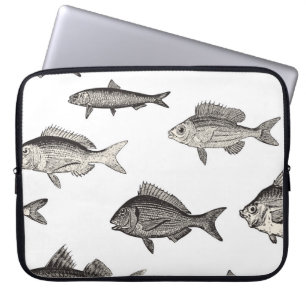 Nahtlose Vintage Fischgemusterung, Fische, Patter Laptopschutzhülle